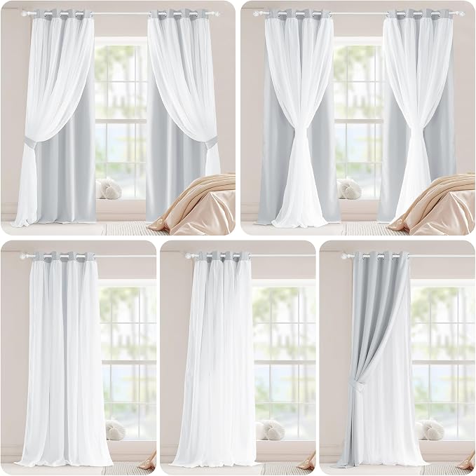 PONY DANCE Greyish White Bedroom Blackout Curtains - Image 7