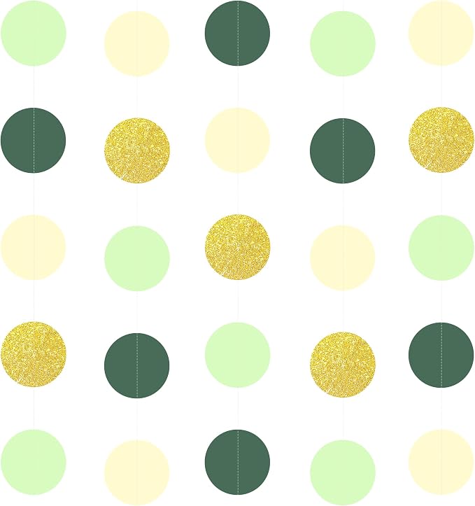 5PCS Sage Green Paper Garland, 72ft Sage Green Gold Circle Ceiling Decorations by UNIIDECO