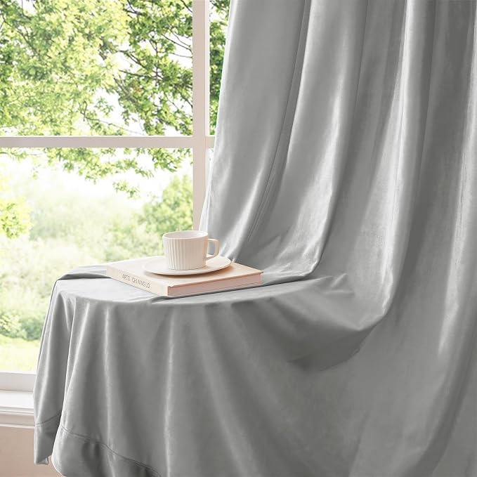 BULBUL Velvet Light Blue Blackout Curtains 102 inch Long - Image 4