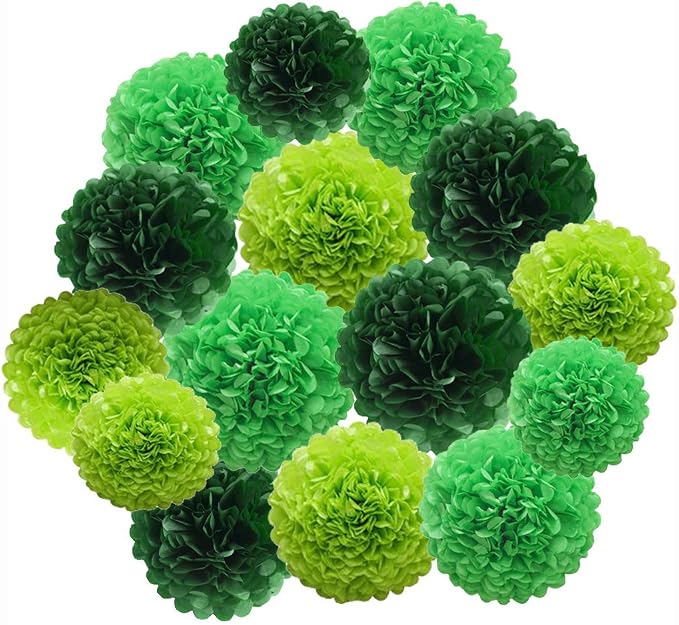 Lucky Green Tissue Paper Pom Poms, St. Patrick's Day Party Decoration Kit 21pcs by AMYESE