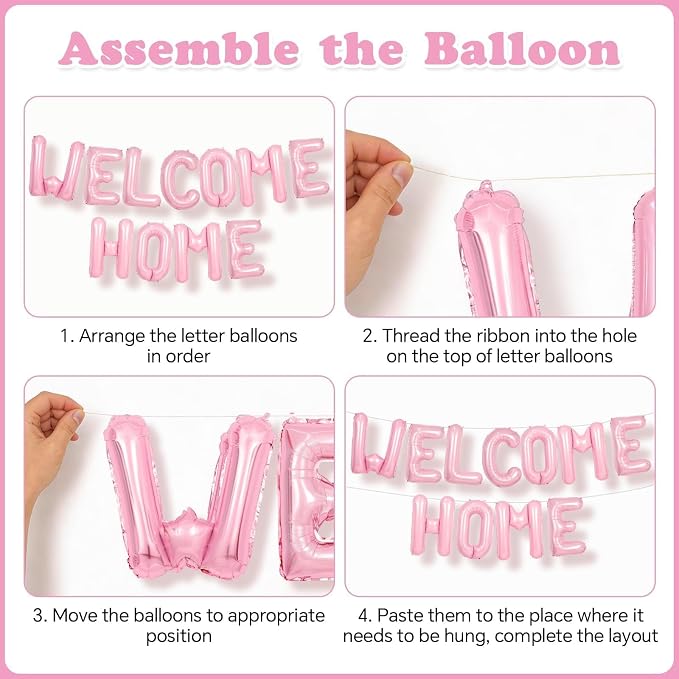 Welcome Home Balloons Pink, 16Inch Welcome Home Foil Balloons Banner - Image 9