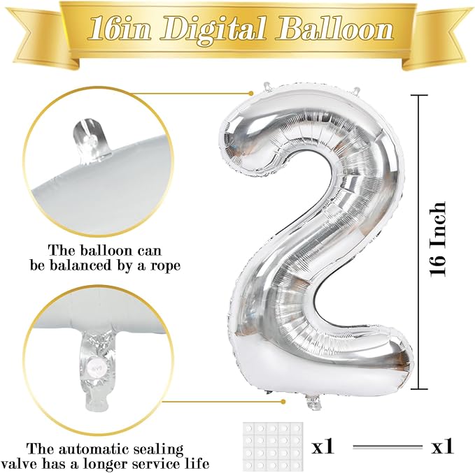 TONIFUL Number Balloon 16 Inch 10 Pcs Silver 0-9 Birthday Number Balloons | - Image 2