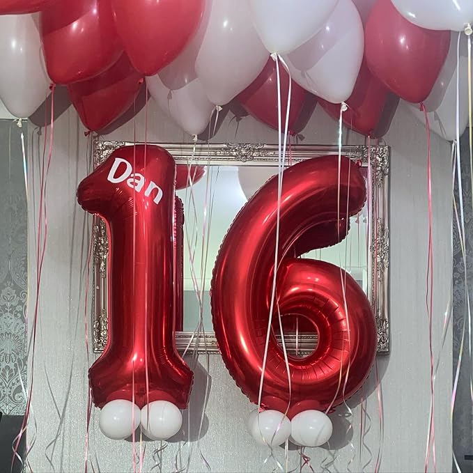 40 Inch Red 16 Number Balloons Giant 16 or 61 Balloons Red Birthday 16 Balloons - Image 3