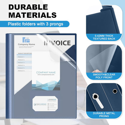 Teling 24 Pcs Clear Report Cover with 3 Prongs, Plastic Report Presentation Folders 90 Sheet Capacity Resume Document Covers for School Office(Navy Blue)