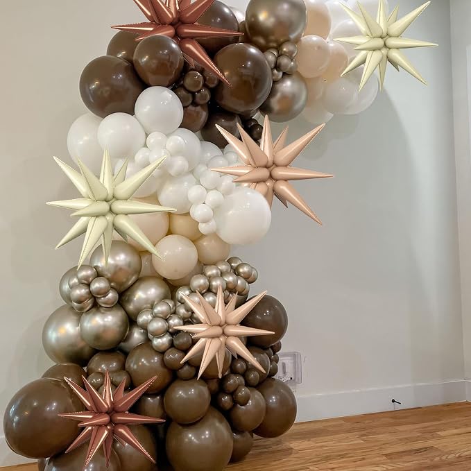 Brown White Star Balloons, 22/27 Inch Brown Nude Cream White Star Shaped - Image 5
