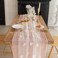 Romantic Artificial Floral Table Runner 10ft Gauze Tulle Lace Table Runner Set for Wedding Baby Shower Bridal Shower Holiday Kitchen Dining Table Decoration for Home Party Special Occasion