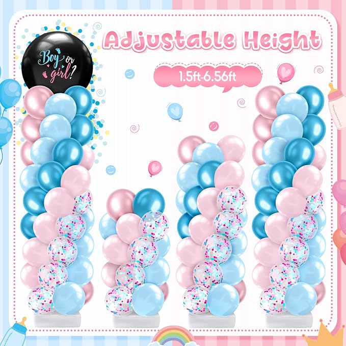 Lunmon 2 Sets Gender Reveal Balloon Column Stand Kit Jumbo Black Baby Boy or - Image 5