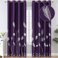 Purple Blackout Curtains for Bedroom, Room Darkening Silver Palm Tree Pattern by ESTELARTEXTILER