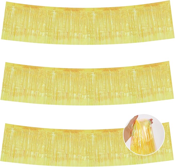 BEISHIDA Shining Yellow Fringe Garland Banner Wall Tinsel Foil Streamers | 3Pack by Beishida