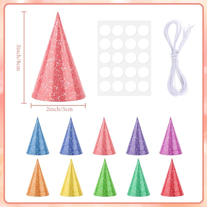 10 Pcs Mini Birthday Hats for Stuffed Animals Paper Cone Tiny Party Hats for - Image 2