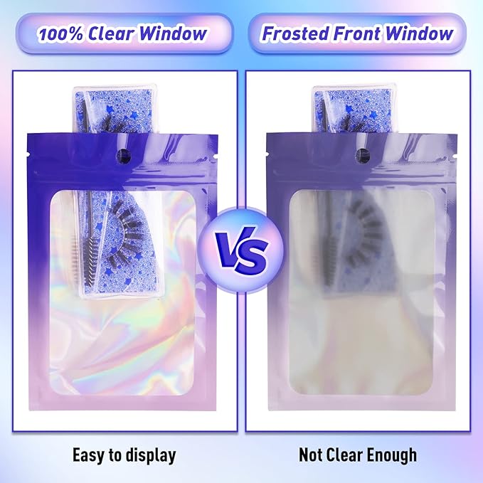 Funfery 100 Pack Gradient Holographic Bags,Resealable Bags with Zipper,Clear Window Packaging Pouch,Foil Bag for Food Storage,Sample Jewelry Baggies(3×4.7In,Purple Pink)