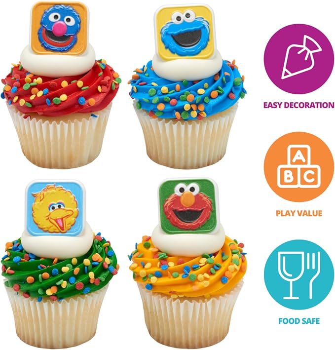Sesame Street Rings, 24 Cupcake Toppers Featuring Elmo, Big Bird, Cookie Monster - Image 2