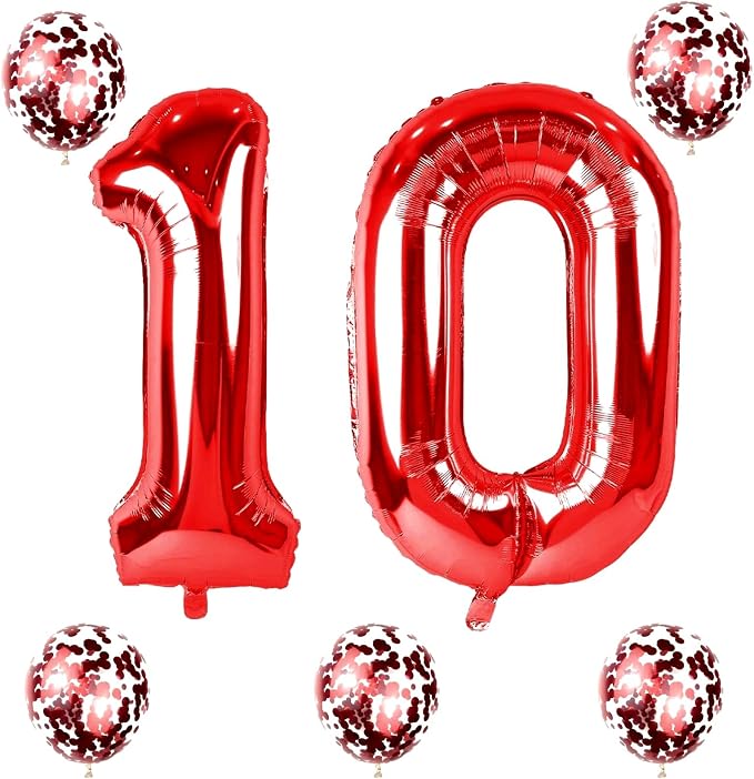 10th Birthday Balloons for Girls Boys, 40 Inch Giant Red Foil Number 10 Balloons - Image 8
