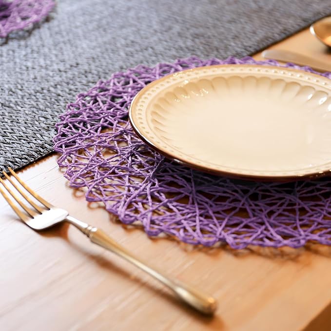 AHHFSMEI Paper Braided Round Placemats Set of 12 Natural Non-Slip Heat - Image 4
