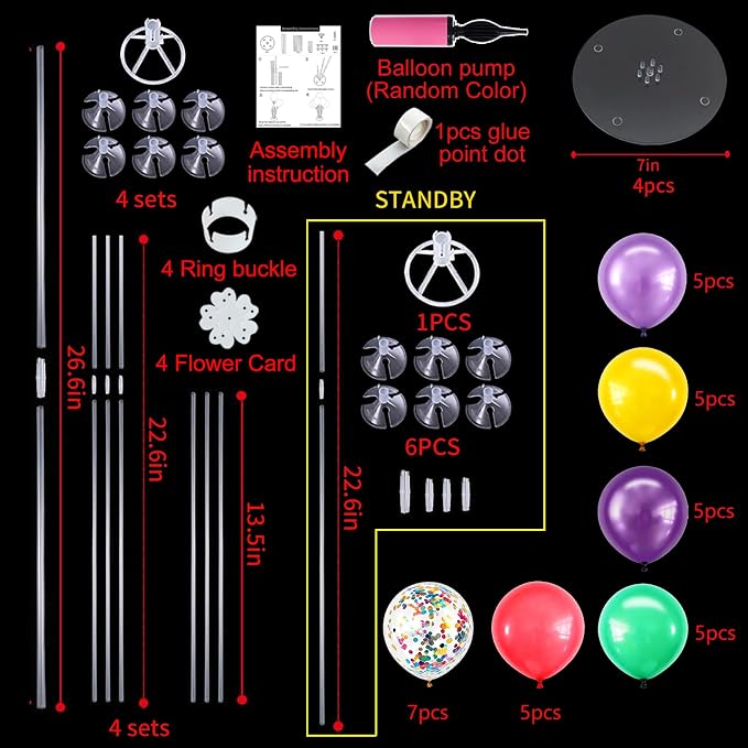 TONIFUL 4 Purple Teal Yellow Balloon Stand Balloon Centerpieces - Image 2
