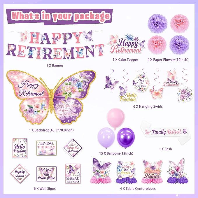 Retirement Party Decorations for Women, Butterfly Retirement Decorations | - Image 2