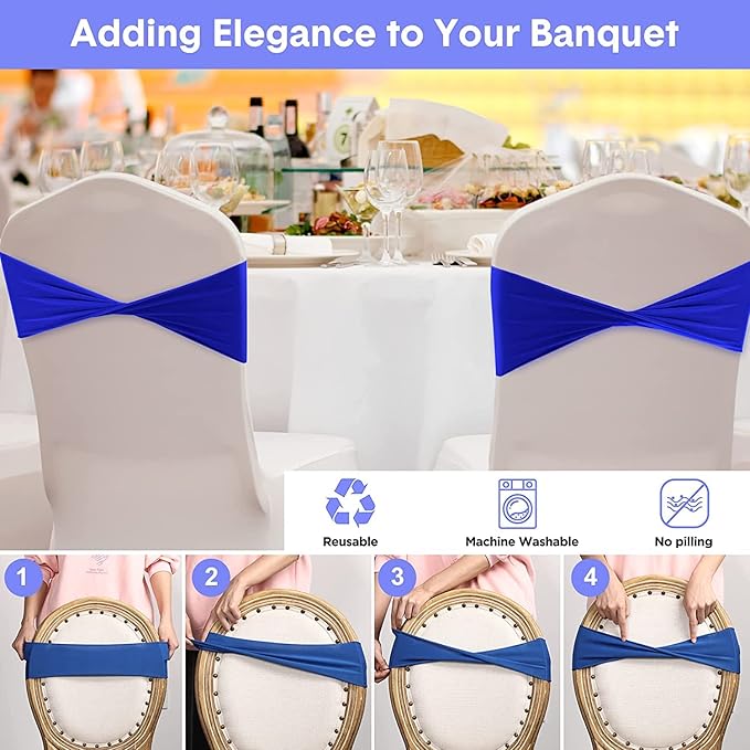 VDS Pack of 150 PCS | Peach | Spandex Chair Sashes Bows Without Buckle | Stretch Elastic Banquet Universal Folding Chair Band Tie with for Wedding Party Conference Celebration Event Decoration