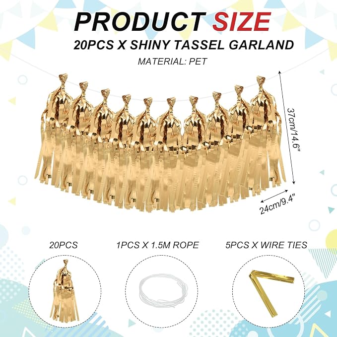 MECCANIXITY 20Pcs Shiny Tassel Garland Banner Tissue Paper - Image 2