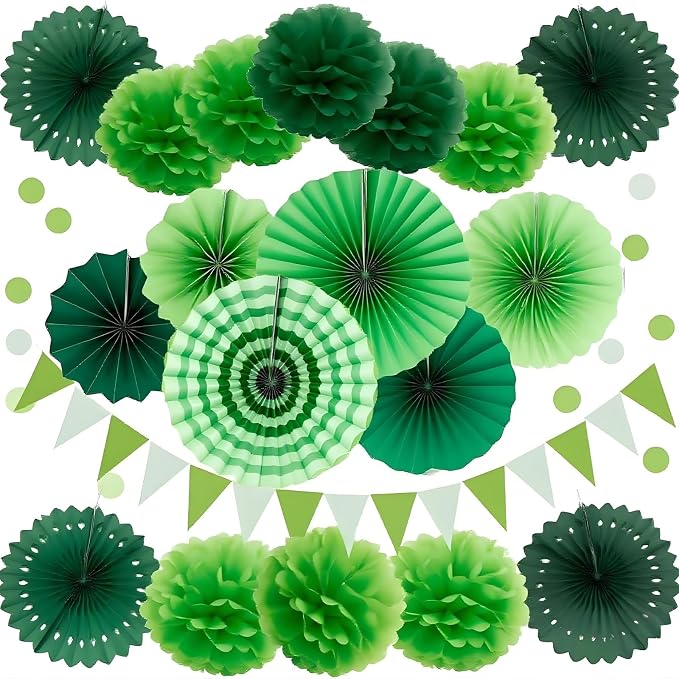 XIKSXITN 12 pc Green Tissue Paper Pom poms in 3 Colors-Hanging Paper Pom Poms - Image 4