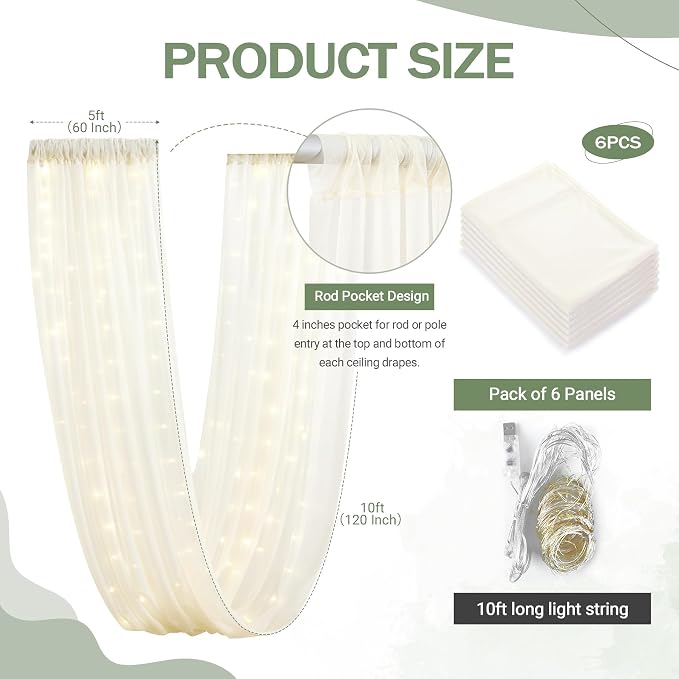 Ivory Ceiling Drapes with Lights - Image 5