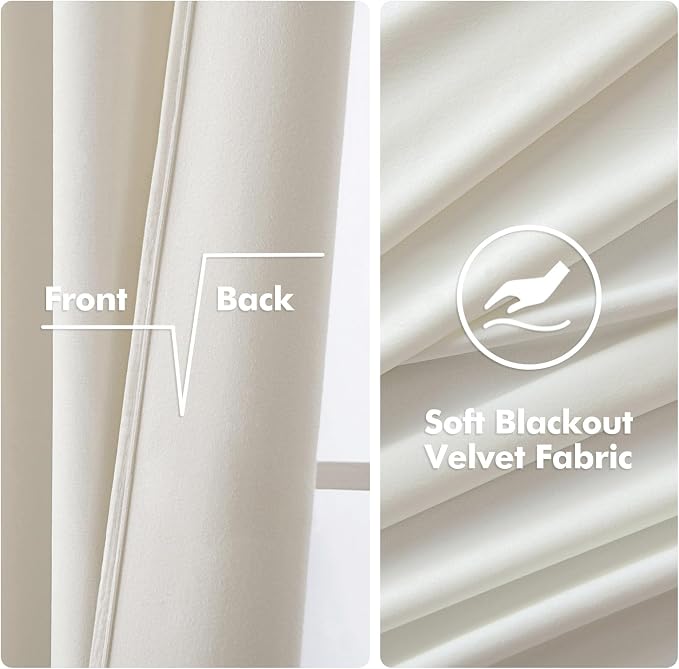 MIULEE Velvet Curtains Ivory 52 x 90 Inch Length Set of 2 | Grommet Drapes - Image 3