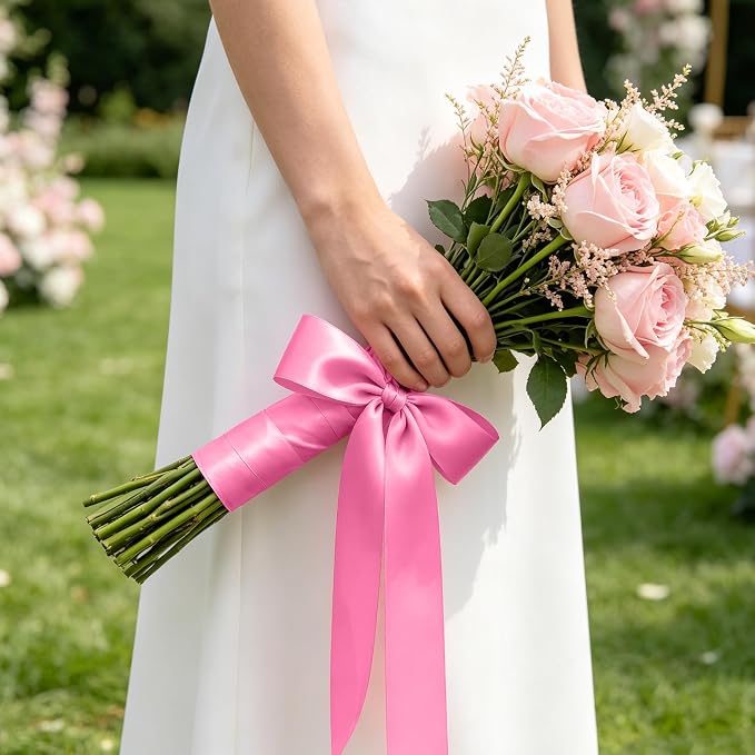 30Yards 1In Hot Pink Satin Ribbon - Image 5