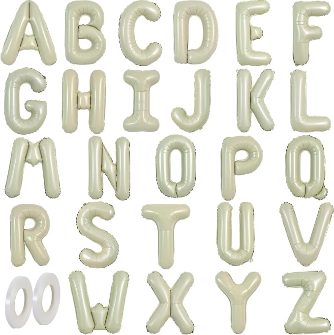 TONIFUL Cream Green Letter Balloons 1 Set 16Inch A-Z Custom Alphabet Banner | by TONIFUL
