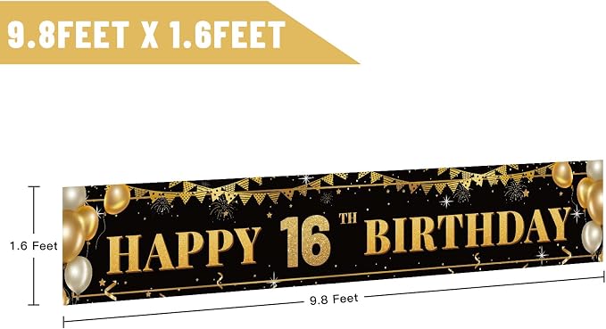 Large Happy 16th Birthday Decoration Banner, 16th Birthday Party Decorations - Image 2