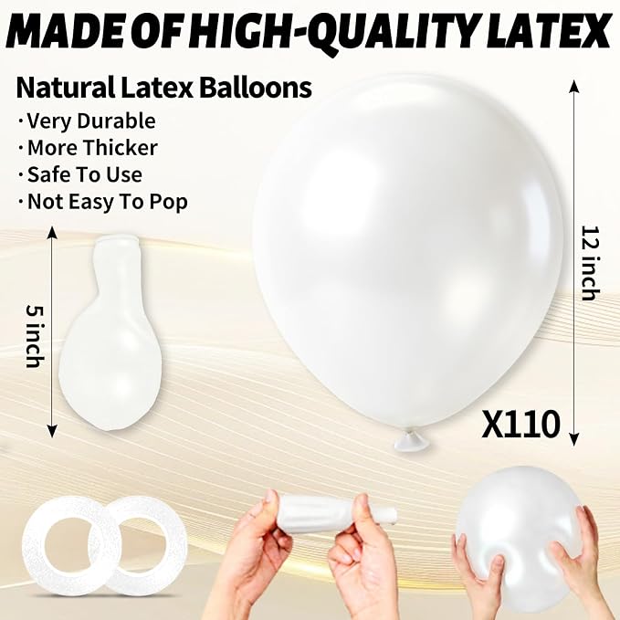 110pcs Pearl White Balloon 12 inch, Pearl white Latex Balloons - Image 3