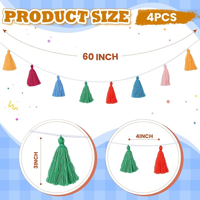 WILLBOND 4 Pcs Rainbow Tassel Garland - Image 2