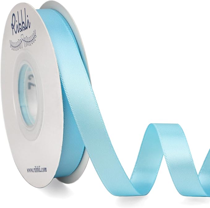 Ribbli Light Blue Double Faced Satin Ribbon, 1/2” x Continuous 25 Yards by Ribbli