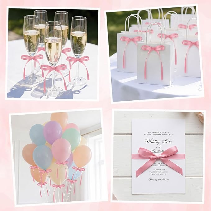 30 Pack Bow Cake Toppers Rose Pink Ribbon Bows - Image 7