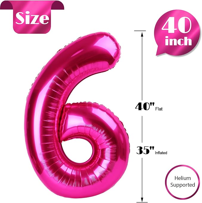 Hot Pink Number 6 Balloon 40 Inch, 6th Birthday Decorations Men Women | Foil - Image 5