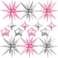 14pcs Pink Silver Star Balloons, Mixed Star Foil Balloon, 22Inch Explosion by vibzox
