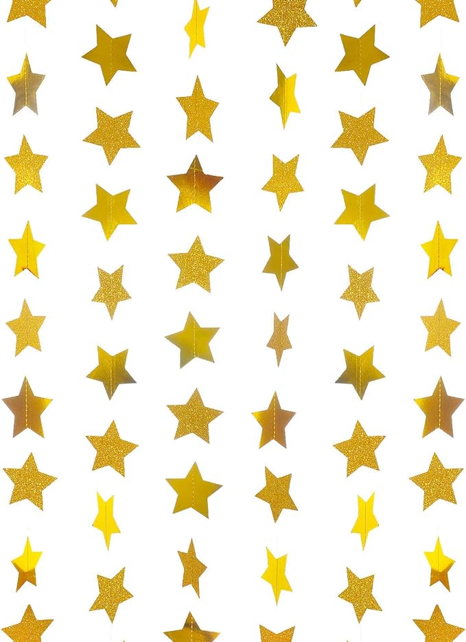 WEVEN Gold Glitte Star Garland Reflective Paper Party Streamers Twinkle Star by WEVEN