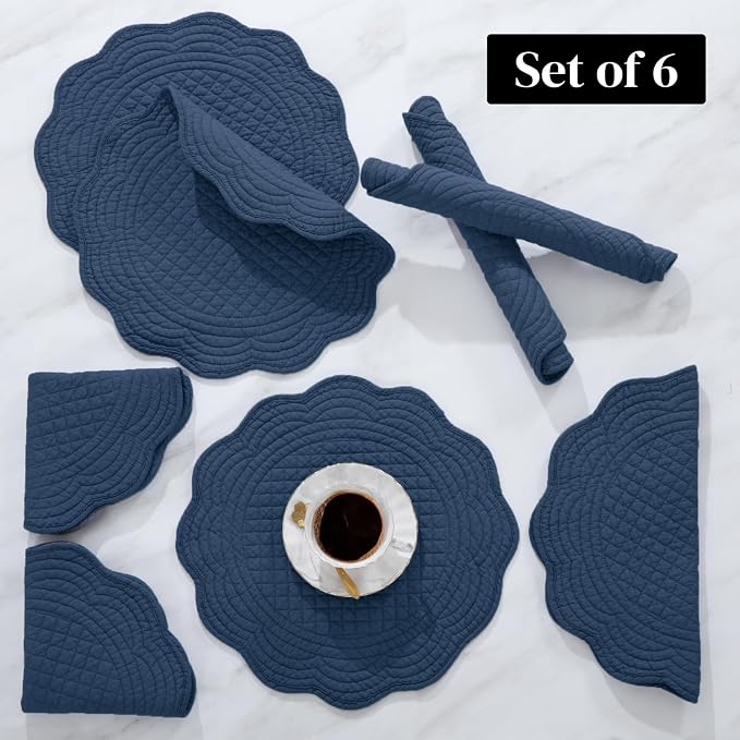 HOMBYS Quilted Placemats Set of 6 Washable Round Placemats - Image 7