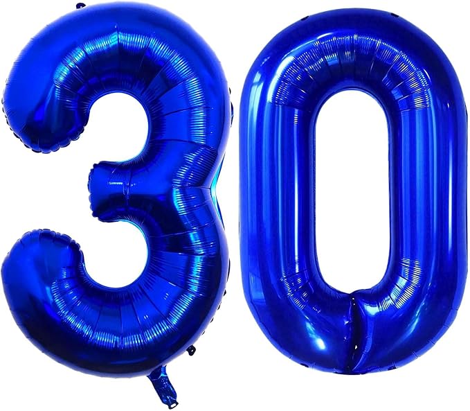 Navy Blue 30 Number Balloons, 40 Inch Giant Number 30 Balloons Foil Mylar by Lovoir