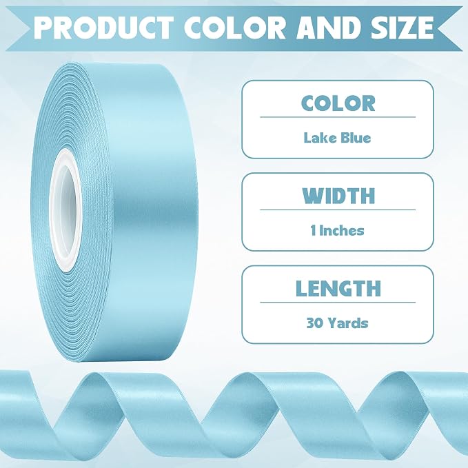 30Yards 1In Lake Blue Satin Ribbon - Image 2