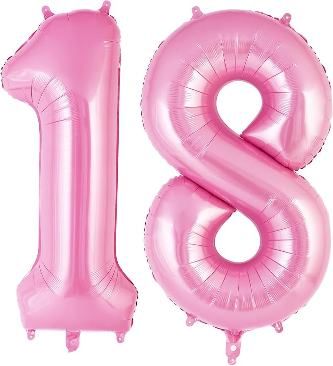 Pink Number 18 Balloon, 40 Inch Big Large Foil Helium Number Balloons, Giant by AIQINHU