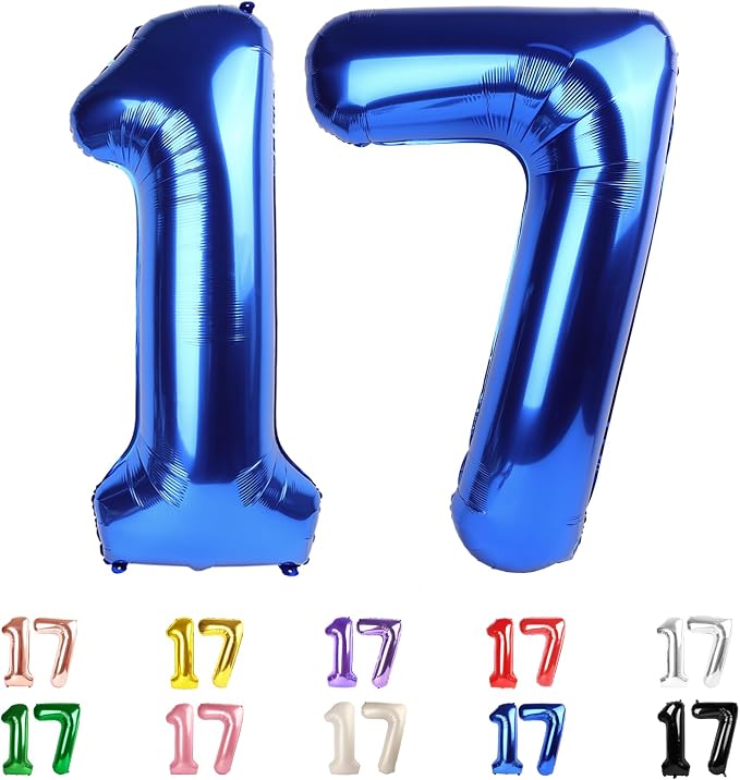 17 Balloon Numbers 40Inch for 17th Year Old Birthday Decorations, Dark Blue | by Mluchee