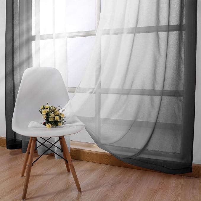 DWCN Black Faux Linen Ombre Sheer Curtains - Image 4
