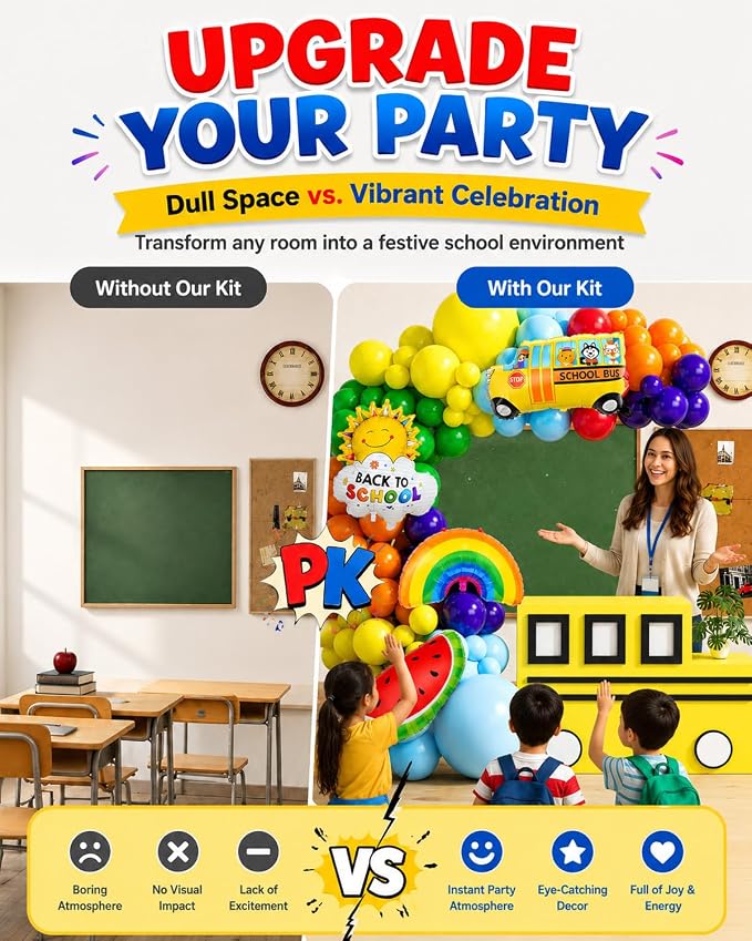 Back to School Balloon Arch Kit, Rainbow Balloons and Watermelon Balloons - Image 5