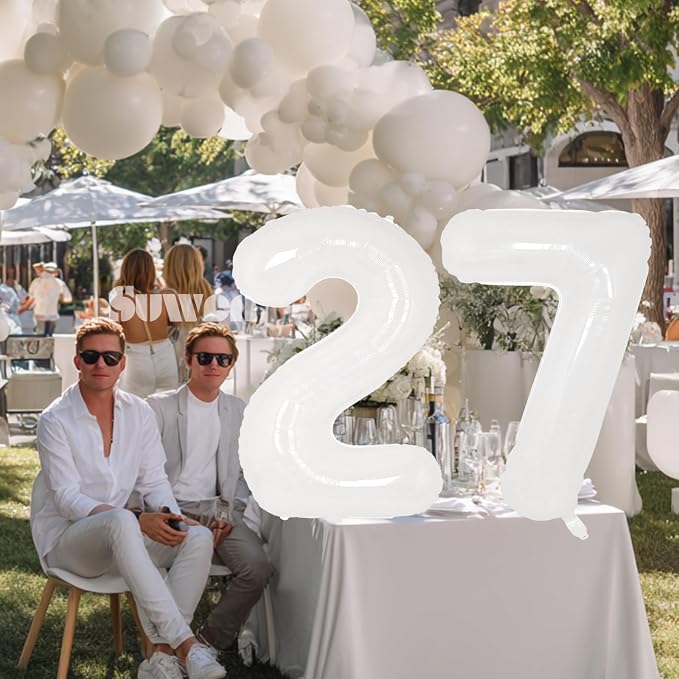 SUWEN 40 Inch White Large 27 Balloon Number Big Foil Helium Numbers 0-9 | Giant - Image 3