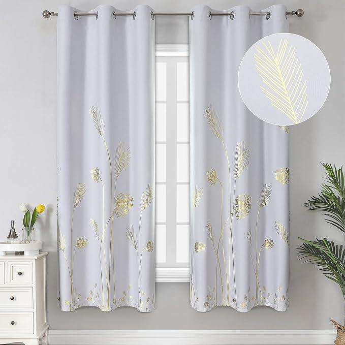 Room Darkening Curtains Greyish White Curtains 72 Inches Long Palm Tree Leaf by ESTELARTEXTILER