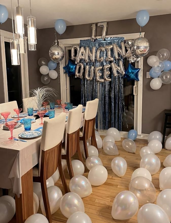 Light Blue and White Balloons, Photo Backdrop | 50PCS 12 Inch Blue and White - Image 6