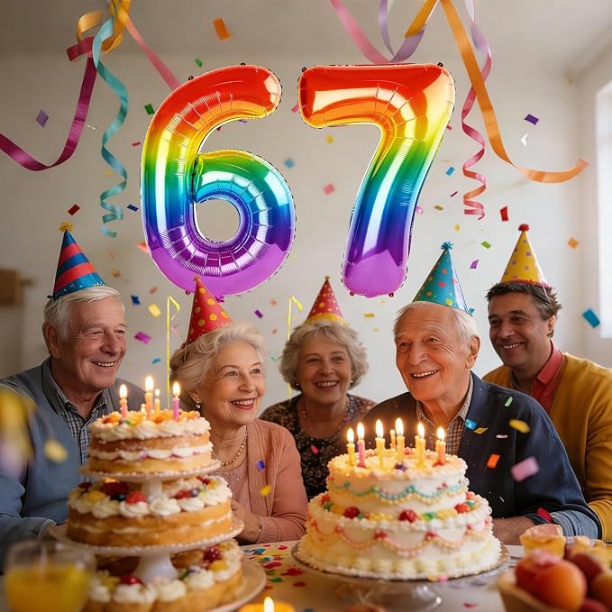 40 Inch Number 67 Balloons for 67th Birthday Party Decorations, 0-100 Rainbow - Image 2