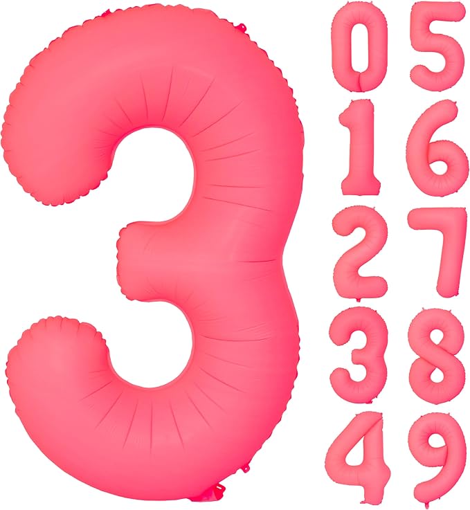 40 IN Fluorescent Red Number 3 Balloon Neon Red digital 3 Foil Balloon | by YOIOZAIZAI