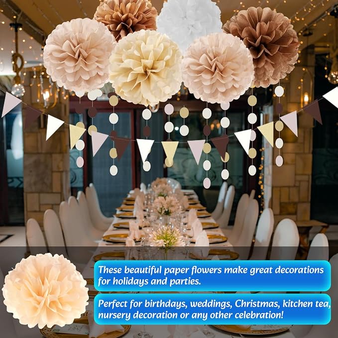 Qimoo 20pcs Peach Paper Pom Poms Decorations, DIY Decorative Tissue Paper - Image 4