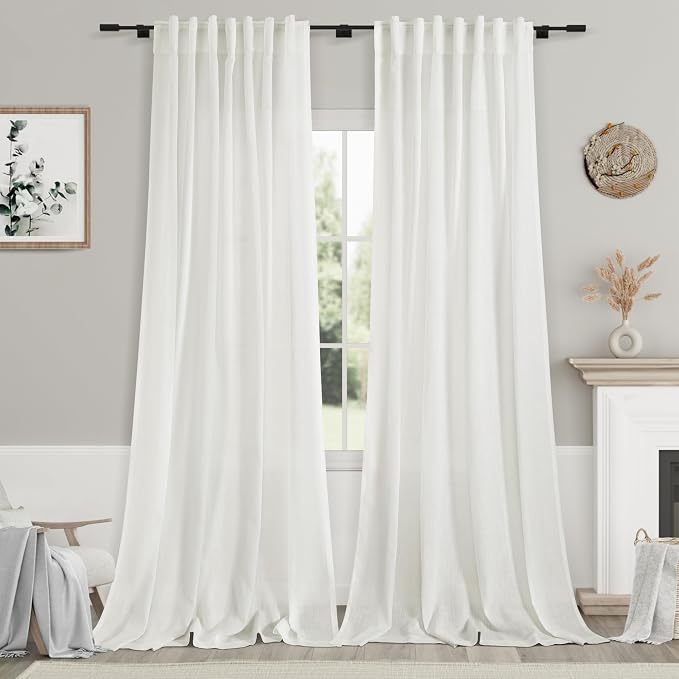 Ivory Linen Back Tab Curtains 94 Inch Length by Nanspring