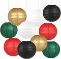 10 Pcs Paper Lanterns Decor, 8 & 10 Inch Hanging Round Lanterns in Red Black by AimtoHome